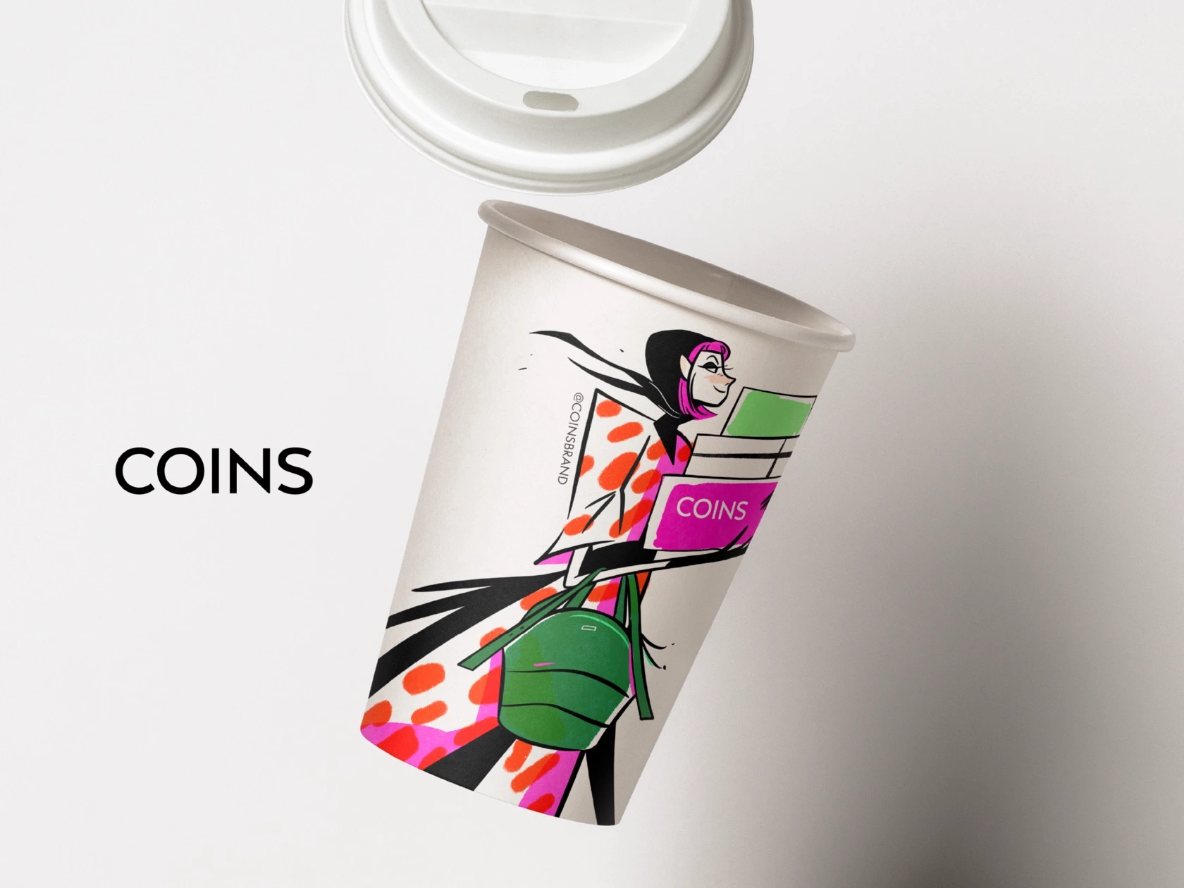 Дизайн стаканчиков с авторской иллюстрацией для бренда Coins.